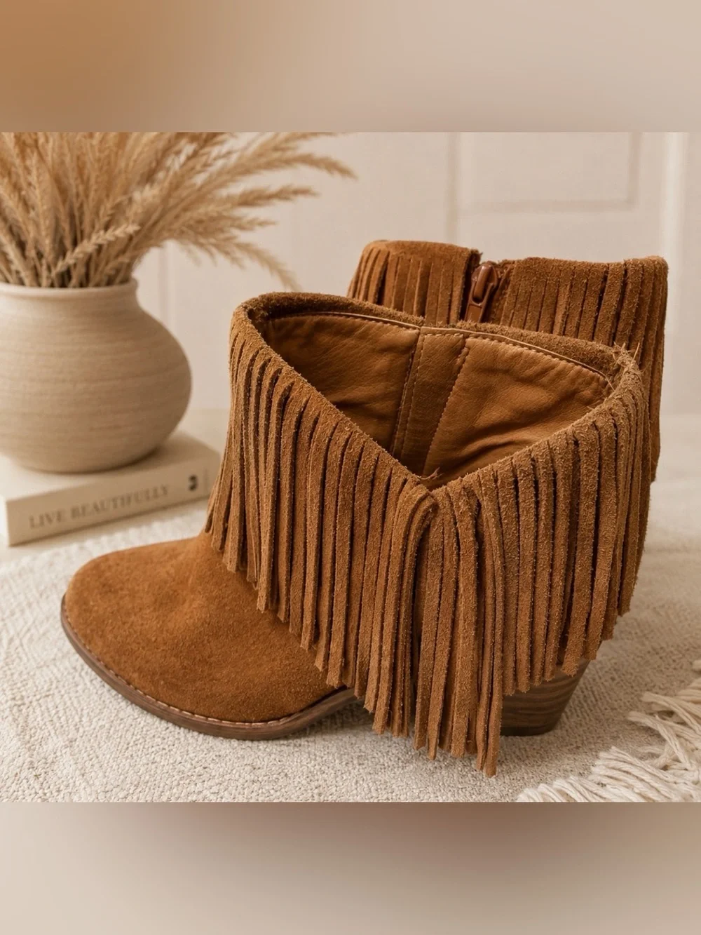 Lucky Brand tan fringed size 7 boots